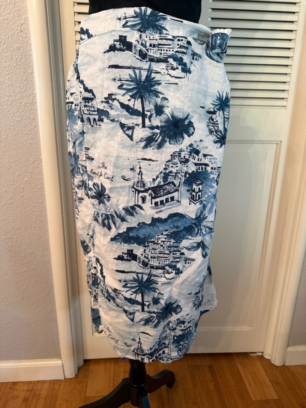 Cynthia Rowley Blue and White Coastal Scene Wrap Skirt